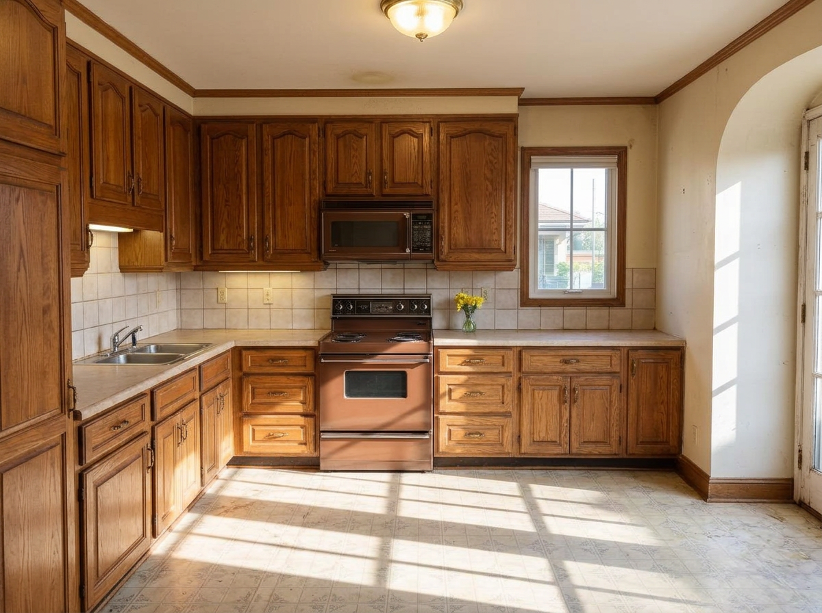 Warm Oak Kitchen Reset — before
